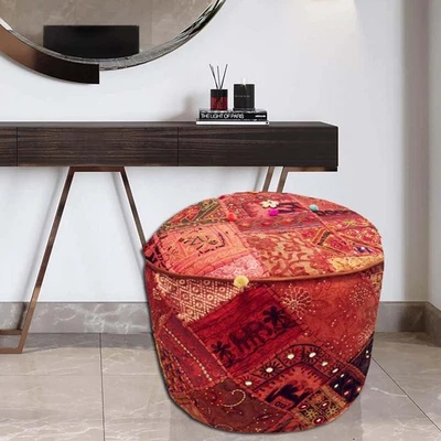 24" NEW YEAR GIFT BANJARA FURNITURE OTTOMAN BENCH FOOTSTOOL POUF PILLOW COVER - Image 1 of 4
