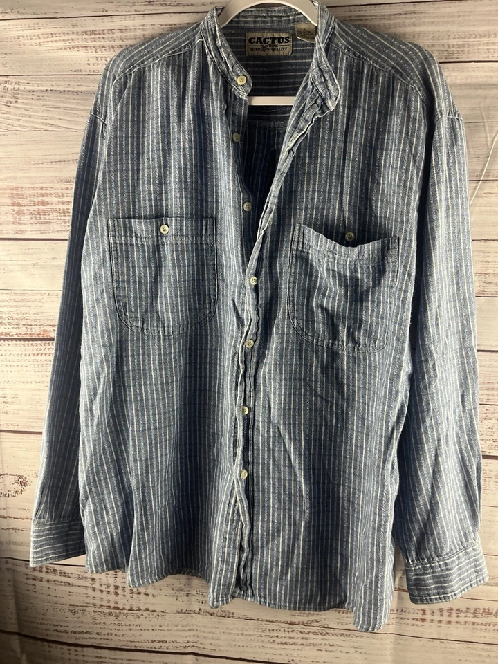 Рубашка мужская одежда кактус большая в полоску синяя с длинным рукавом 100% хлопок - Изображение 1 из 4
