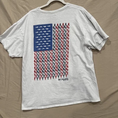 Camiseta de Pesca Columbia PFG Performance Blanca Pez Bandera Gráfica Exterior Hombres XL Foto 1 de 4