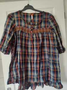 Next Size 20 Tunic Checkered Plaid Tartan Cotton Blue Yellow Orange - Picture 1 of 4