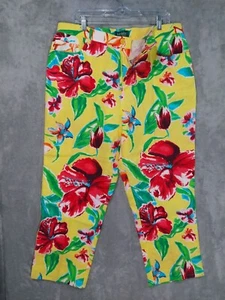 Ralph Lauren Pants Womens 14W Plus Linen Floral Tropical Vacation Cruise Beachy - Picture 1 of 9