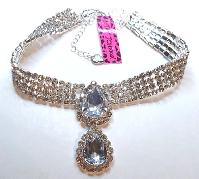 Elegant Silver Drop JEWELS Choker 4 Row RHINESTONE Betsey Johnson Necklace - Image 1 of 4