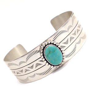 Carol Felley Anglo Sterling Manassa Turquoise Wide 20mm Cuff Bracelet 7.5" - Picture 1 of 9