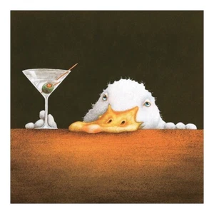 Pato borracho cómico Barbill de Will Bullas con impresión artística de Martini 11,75 x 11,75 pulgadas - Imagen 1 de 1