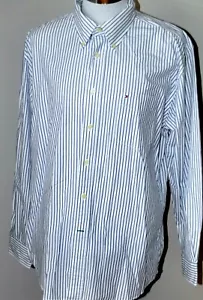 TOMMY HILFIGER Classic Men's Blue Pinstripe Long Sleeve Dress Shirt XL 100% Cot - Picture 1 of 5