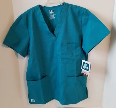 Adar Universal Unisex Medical Nursing Scrub Top 3 Pockets V-Neck Teal XXS NWT - Image 1 of 4