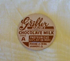 2  VTG JE Gribler Dairy Chocolate Milk Bottle Cap Cardboard Inserts VanWert Ohio - Picture 1 of 4