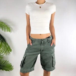 Vintage Y2K Green Gorpcore Low Rise Granola Girl Utility Cargo Shorts / Small - Picture 1 of 8