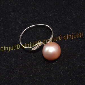 Genuine Natural 10-11mm South Sea Purple Round Pearl Silver Opening Rings AAA - Picture 1 of 5