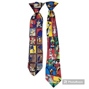2 Vintage 90s Looney Tunes Youth Clip-On All Over Print Graphic Ties - Picture 1 of 8