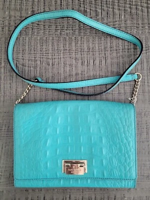 Kate Spade Turquoise Croc Leather Crossbody Purse Clutch Bag Designer Alligator Foto 1 de 4
