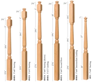 Colonial style Red Oak Railing Post Set Wooden 4040-4042-4043-4045-4046  - Picture 1 of 7