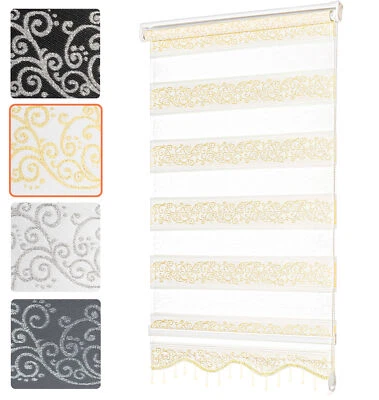 Doppelrollo mit Perlen Gold Rollo für Fenster Klemmrollo ohne Bohren mit Muster - Bild 1 von 4