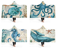 Mediterranean Sea Horse Turtle Octopus Whale Fleece Hooded Blanket Sofa Throw
