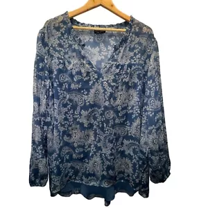 City Chic Long Sleeve Top Womens M/18 Indigo Blue Paisley V Neck Flowy Blouse - Picture 1 of 11