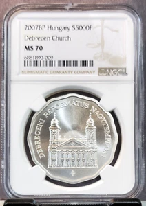 2007 HUNGARY SILVER 5000 FORINT DEBRECEN CHURCH NGC MS 70 RARE POP 1 - Picture 1 of 5