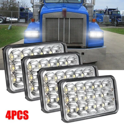 For Kenworth T800 1987-2023 W900 1981-2023 4x6" Rectangle LED Headlights Hi/Lo - Image 1 of 4