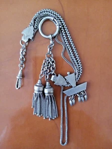 Uhrenkette Chatelaine aufwändig gearbeitete Trachten, Charivari - Kette Antik - Picture 1 of 14