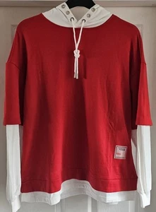 New Red & White Double Layer Hoodie 48inc Chest XL Unisex - Picture 1 of 3