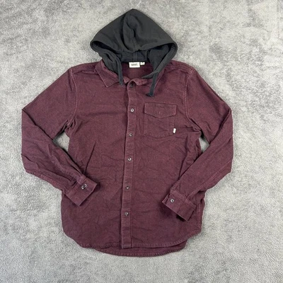 Vans Mens M Burgundy Flannel Hoodie Jacket Button Up Casual Skate Style - Image 1 of 4