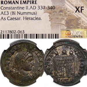 Constantino II Hijo de "el Grande" Certificado NGC XF. Moneda romana Campgate plateada - Imagen 1 de 10