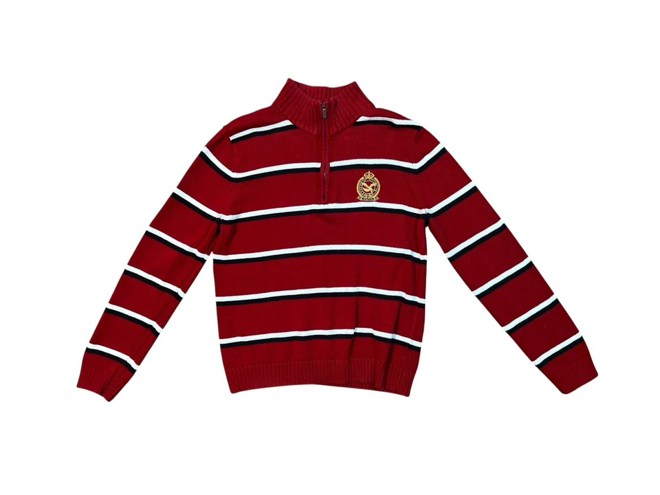 Свитер женский American Living красный и белый в полоску на молнии 1/4 размер большой - Изображение 1 из 4