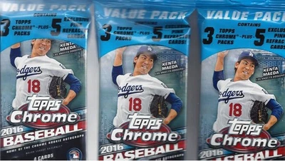 2016 TOPPS CHROME BASEBALL JUMBO VALUE PACKS-3 Packs w/5 PINK REFRACTORS/PACK - Image 1 of 2