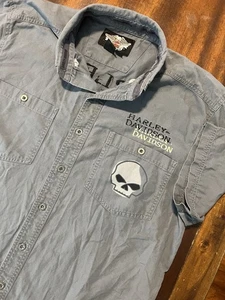 Harley Davidson Skull Hemd Herren Large grau Button Down Y2K Biker USA Grunge - Bild 1 von 8