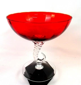 Empoli italienische Kunst Glas klar Füllhorn Twist Stiel 7 3/8" Tazza Kompott 1950er - Bild 1 von 12