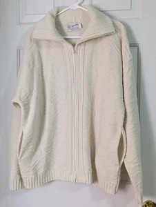 Vintage Clipper Mist Full Zip Opa Pullover Herren XL Creme Ripp Geometrischer Strick 80er - Bild 1 von 8