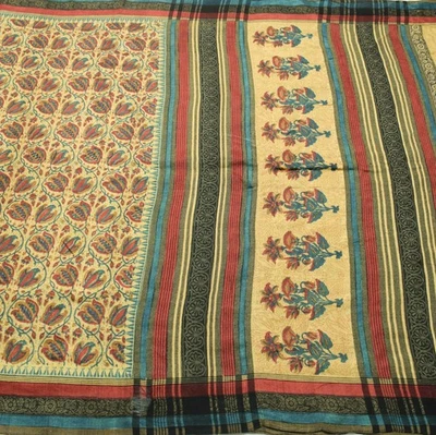 Tela de sari suave estampada floral pura lana pura marca amarilla de colección Sushila Foto 1 de 4