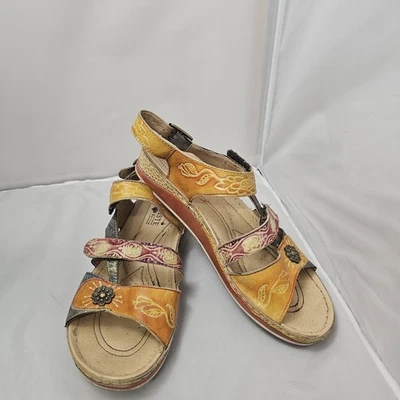 Spring Step L'Artiste Sumacah Shoes Women Sz 9 40 Sandals Leather Floral Yellow - Image 1 of 4