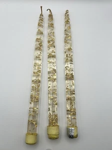 3 PCS~ VINTAGE MCM LUCITE TAPER CANDLES~11 1/2 INCH~ CLEAR GOLD FLAKES~ NOT USED - Picture 1 of 8