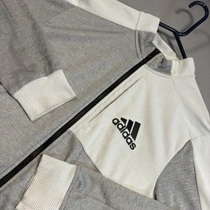 Adidas Lightweight Jacket Mens Medium White & Gray Mesh Double Tab Zip Warm Up - Picture 1 of 11