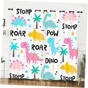 Colorful Dinosaur Curtains 63 Inch,Cartoon Dino Curtains for Living Room - Picture 1 of 6