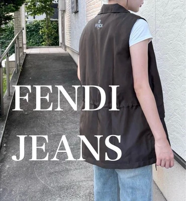 USED FENDI JEANS NYLON VEST WITH BACK LOGO PRINT, 2-WAY GOOD - Image 1 of 4