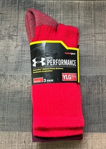 UNDER ARMOUR Red Maroon Plum 3 Pack Youth SOCKS NEW Back To School Large 1-4 - Picture 1 of 3