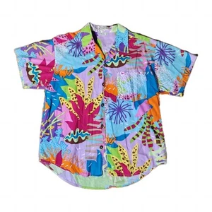 Vintage 80’s Esprit Kids Island Print Button Down Short Sleeve Shirt Teen’s Sz M - Picture 1 of 16