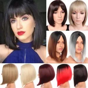 Parrucca donna donna vera naturale capelli corti lisci stile BOB parrucca completa cosplay US - Foto 1 di 27