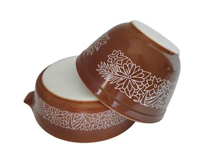 Pyrex Woodland braun Blumenmuster klein 401 verschachtelte Rührschüssel 1,5 Pint Vintage 471-B - Bild 1 von 12