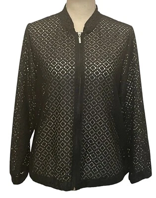 Vtg 70's Allison Daley Black Lightweight Semi Sheer Full Zip Cardigan-Women's 6P - Image 1 of 4