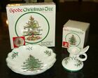 SPODE Christmas Tree Lot / Small Round Fluted Dish 6 1/2" + Low Candle Holder