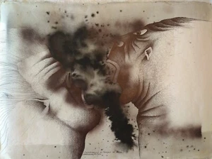 José Lorenzo Moya.Dibujo.CONVERSACIÓN EN TIEMPO DE BOLERO. Arte cubano firmado.2015 - Imagen 1 de 3