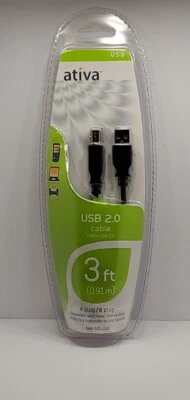 Ativa Brand New Original Pkg USB 2.0 A-B 3-Ft Printer Cable 3Ft. Free Shipping - Image 1 of 4