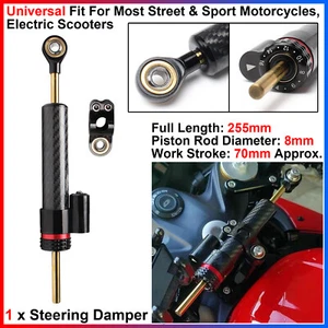 Universal for Street Motorcycles, Scooters, 255mm Aluminum Alloy Steering Damper - Foto 1 di 24
