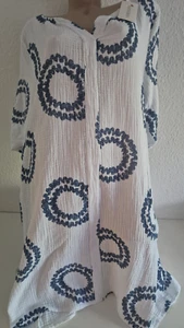 Sommerkleid Musselin Kleid leichte Baumwolle Weiß 3/4 Arm Muster Gr 46-48 Italy - Bild 1 von 4