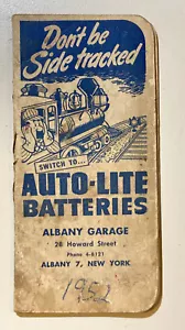 Cuaderno publicitario vintage 1945 Auto-Lite baterías - tren locomotora - Imagen 1 de 4