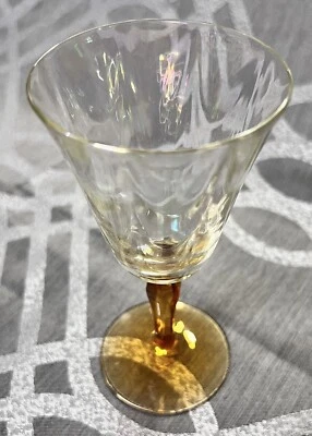 Copa de agua con vástago óptico de bucle ámbar Fostoria - Vidrio vintage raro Foto 1 de 4