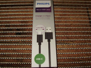 Philips – Micro USB.C Cable-Synchronisation et charge rapide-1.2m/4FT- DLC3104A