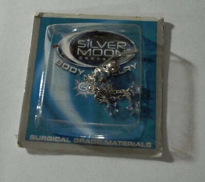 New WOMENS SILVER MOON Belly Ring Jewlery Piercing Body Blue Stars - Image 1 of 3